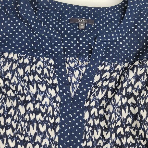 NYDJ blue split neck heart peasant challis blouse with contrasting yoke size M - Picture 7 of 11